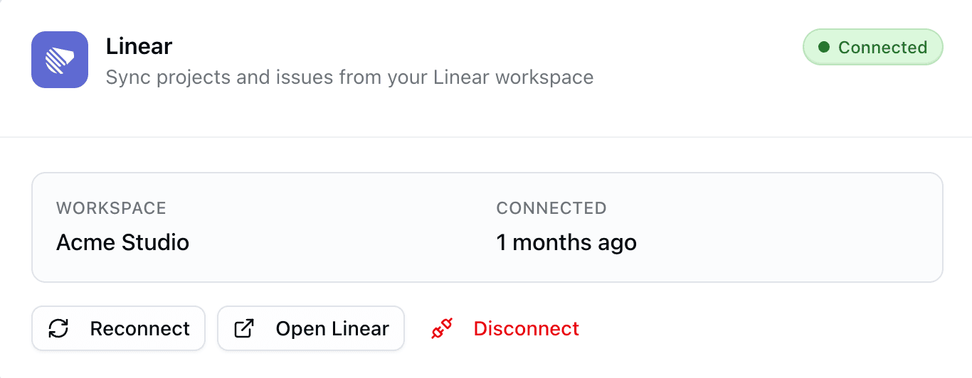 Connect your workspace — Sync your project management tool in one click. Choose which projects to share and what clients can see.